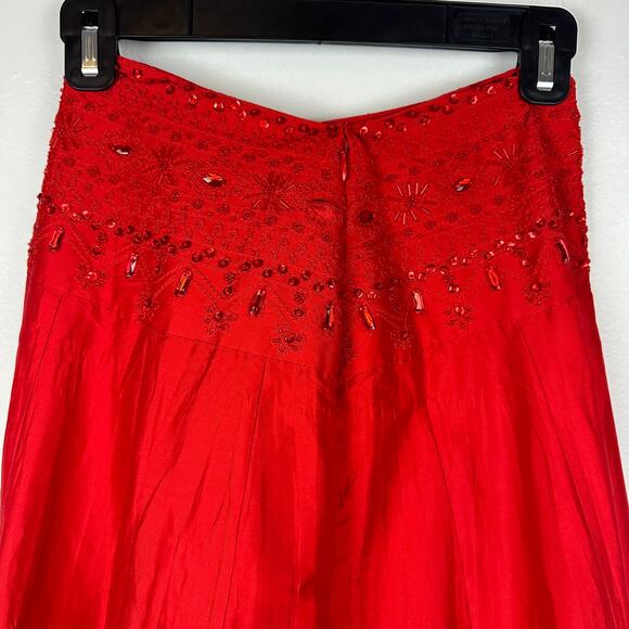 Free People Womens Party Taffeta Embellished Sequin Waistband Red Maxi Skirt 0 - Picture 7 of 11